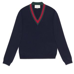 Gucci Navy Blue V-Neck Sweater